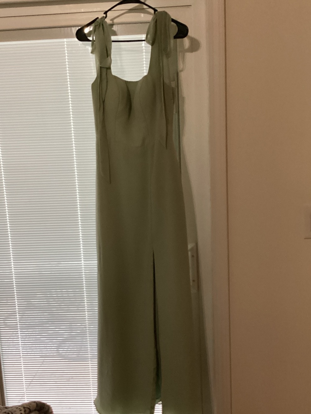 Sage Green Tie-Shoulder Gown with Front Slit